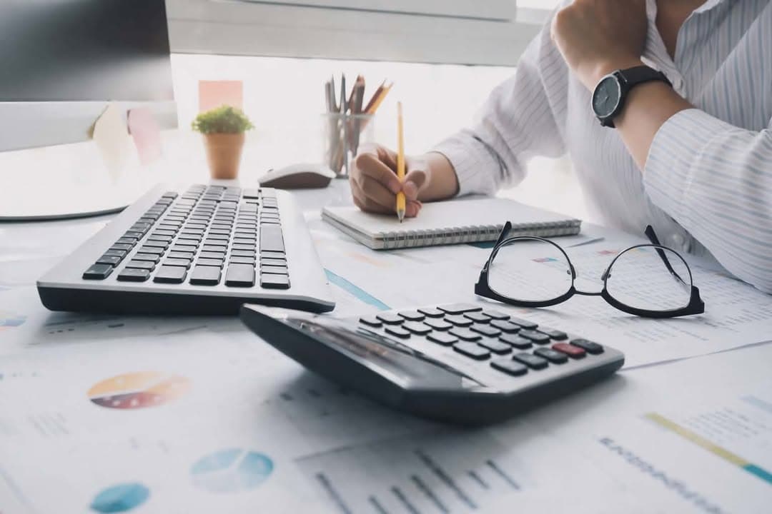 Financial records and calculator